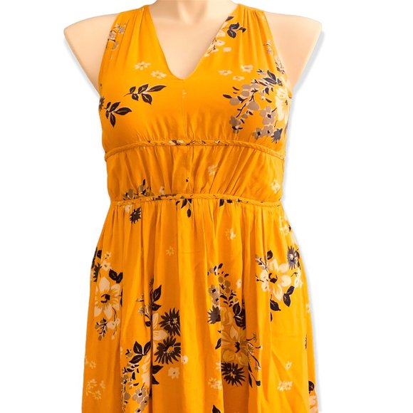 JAPNA | Yellow Floral Racerback Summer Maxi Dress | Sz S - Picture 4 of 15